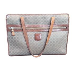 Vintage Celine Macadam Made in Italy Canvas Leather Briefcase Tote Bag